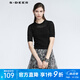 S.DEER圣迪奧女裝休閑羅紋圓領鏤空針織修身短袖毛衣S21163511 黑色/91 S/160