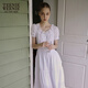 Teenie Weenie小熊白色連衣裙女2025年夏季新款法式鏤空蕾絲溫柔氣質(zhì)短袖裙子 象牙白 XS