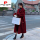 皮爾卡丹（pierre cardin）雙面羊絨大衣女2025冬季赫本風(fēng)過膝長款寬松酒紅羊毛毛呢外套高端 酒紅色 XS  80斤-100斤
