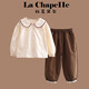La Chapelle拉夏貝爾女童春秋兩件套新款洋氣女孩純棉襯衣束腳褲兒童秋季套裝 米咖套裝 110 建議身高101cm-110cm