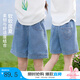 茵曼女童牛仔短褲后袋logo刺繡2025夏季兒童中大童寬松休閑五分褲 牛仔藍(lán) 170