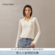 Calvin KleinJeans秋冬女士休閑通勤ck刺繡V字POLO領內(nèi)搭打底針織衫J224778 YBI-牛乳白 S
