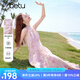 百圖betu女裝2025夏季新款海島度假風掛脖連衣裙油彩花卉裙子2504T84 粉紅 M