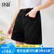 歐莎（OSA）抗菌涼感牛仔短褲女士夏季新款顯瘦高腰清涼側(cè)邊小開叉微闊腿褲子 黑色 M