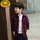 G.duck2026童裝新款春秋裝男童襯衫中大純棉格子磨毛襯衣兒童洋氣上衣潮 紅色格子【春秋款】 150 建議12-13歲 建議身高140CM
