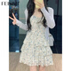 FEISIMI夏季2025新款法式連衣裙女裝衣服夏天小個(gè)子顯瘦套裝兩件套裙子 吊帶裙+開衫 M