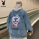 花花公子（PLAYBOY）嘻哈寬松牛仔外套男高街潮牌胖子加肥加大碼夾克秋季hiphop上衣服 JK774-淺藍(lán) M