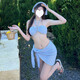 茯見(jiàn)比基尼泳衣女分體四件套帶頭巾復古條紋性感夏日沙灘度假泡溫泉 比基尼四件套【均碼70-120斤】