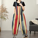 蘑菇同學(xué)大碼條紋設計款牛仔連體褲女夏季2025新款休閑牛仔褲九分背帶褲子 紅色條紋 L 建議110-120斤