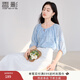 香影重工刺繡鏤空上衣女2025夏裝新溫柔風(fēng)襯衫系帶泡泡袖藍色小衫 藍色 M 160/84A/95-110斤