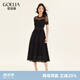 歌莉婭新年紅品連衣裙女氣質蛋糕裙a字網紗長裙高級感小黑裙194K4BBI0 B00黑色 F