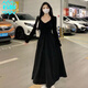 若盼赫本風(fēng)黑色v領(lǐng)長袖連衣裙春裝新款女裝2025高級感法式小黑裙長裙 黑色長款連衣裙 M [建議100斤內(nèi)]