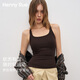 Henny Rue工字吊帶背心女帶胸墊辣妹美背秋冬季厚款磨絨運動(dòng)休閑內搭上衣 黑咖色 L （建議105-130斤）