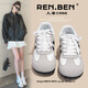 人本（RENBEN）百搭黑色德訓鞋2025春夏新款復古休閑鞋學(xué)生校園風(fēng)輕便小黑鞋