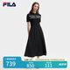FILA 斐樂官方女裝連衣裙2025夏新款時尚休閑簡約修身短袖連身裙子 正黑色-BK S 160/80A/S