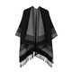 嬈蝶2025新款披肩披風(fēng)斗篷保暖時(shí)尚秋冬季加厚圍巾條紋流蘇女披肩 黑色