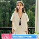 Olrain歐芮兒西裝短外套女夏季年新款通勤簡(jiǎn)約氣質(zhì)短袖上衣 燕麥色 XL