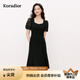 珂萊蒂爾2025夏季新款氣質(zhì)短袖黑色連衣裙女泡泡袖魚尾裙 黑色 M
