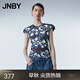 江南布衣（JNBY）春秋季女裝T恤純棉印花舒適修身氣質百搭圓領無袖女 095/黑褐色組合 S