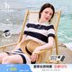 哈吉斯（HAZZYS）女裝 夏季女士【PHIZ系列】撞色條紋休閑連衣裙女 藏青色NV M (160/84A 38)