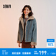 森馬（Semir）牛仔棉服女拼接毛領(lǐng)美式復(fù)古2024冬寬松毛邊夾克街頭潮流 牛仔黃泥染80325 M 160/84A