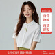 茵曼田園文藝?yán)C花短袖白襯衫女夏季氣質(zhì)百搭娃娃領(lǐng)襯衣上衣 月牙白 M