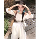 辣妹物語大西北川西新疆草原云南旅游穿搭女裝民族風(fēng)高級(jí)感海邊度假連衣裙 杏白色連衣裙+腰帶 S