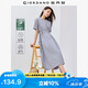 佐丹奴裙子女萊賽爾氣質(zhì)通勤風(fēng)V領(lǐng)抽繩收腰短袖連衣裙05465345