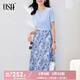 歐莎（OSA）氣質(zhì)優(yōu)雅連衣裙子女夏季2025新款碎花半身裙子套裝兩件套 藍(lán)色B（后腰加橡筋） XL