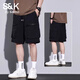 班尼路（Baleno）S&K工裝短褲男士夏季薄款寬松透氣美式大碼外穿五分冰絲中褲子 黑色 2XL 碼 145-165斤