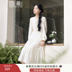 香影重工刺繡連衣裙女長(cháng)袖2025秋季新款米白木耳邊高腰新中式裙子 米色 M