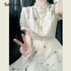 妤遇（YUUZYUUS）品牌女裝連衣裙女2025夏季新款新中式田園風(fēng)小眾文藝收腰顯瘦長(zhǎng)裙 米白色 M