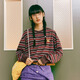 MMLG 87mm 長(zhǎng)袖條紋T恤女男秋季新款寬松百搭經(jīng)典1987刺繡情侶上衣 紅咖條紋 S