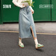 森馬（Semir）森柔牛仔|牛仔半身裙女毛邊潮流夏季顯瘦復古開(kāi)叉直筒裙個(gè)性 牛仔淺藍88101 M