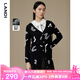 藍(lán)地（LANDI）秋季新款V領(lǐng)羊毛黑白提花針織開衫女長袖毛衣外套 黑色 M