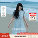 茵曼（INMAN）【苧麻】章若楠同款法式娃娃領(lǐng)連衣裙女裝2025夏季新品泡泡袖裙子 淺藍色【好評返現(xiàn)】 M