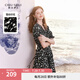 秋水伊人氣質(zhì)V領(lǐng)碎花連衣裙夏季新款女系帶收腰中長(zhǎng)雪紡裙 花料 L