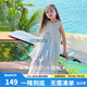 圖圖小象女童套裝兒童純棉連衣裙中大童罩衫童裝吊帶裙兩件套 藍(lán)色  120 