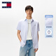 TOMMY JEANS【棉麻混紡】25新款夏季男裝休閑細(xì)條紋短袖襯衫外套20894 淺藍白條紋0A8 M