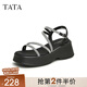 他她（TATA）休閑厚底涼鞋女鞋潮流一字帶法式?jīng)鲂男驴頓WFF1BL4 黑/銀 37