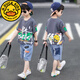 G.DUCKKIDS童裝男童牛仔夏裝套裝2023新款兒童中大童夏季男孩短袖夏款兩件套 灰色 110 【建議身高100厘米】3-4歲