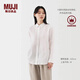 無印良品（MUJI）女式 漢麻水洗襯衫領(lǐng)長袖襯衫女士襯衣外套外衣 25年夏季女裝上衣 白色 L （165/88A）