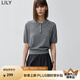 LILY秋新款格雷系芭蕾風(fēng)珍珠POLO領(lǐng)短袖針織衫女 506中灰 M