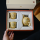 小謙山房嬌黃粉彩花卉仿古陶瓷壺泡茶辦公室一人喝小茶壺功夫茶具一壺一杯 嬌黃花卉雙杯禮盒 160ml