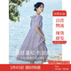 茵曼（INMAN）田園清新連衣裙夏季女氣質(zhì)A字泡泡袖蛋糕裙子 紫色 M 