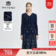 MY TENO馬天奴專柜正品2025女秋冬秋深藍色刺繡連衣裙氣質(zhì)裙子修身長袖 深藍色 XL 42