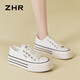 ZHR帆布鞋女圓頭系帶厚底女鞋簡約百搭休閑鞋子女 CS33F 白色 37