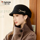 啄木鳥(niǎo)（TUCANO）法式氣質(zhì)羊毛呢鴨舌帽女士時(shí)尚洋氣禮帽秋冬天保暖馬術(shù)帽漁夫帽子 黑色 均碼