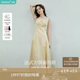 茵曼（INMAN）法式收腰顯瘦方領(lǐng)吊帶連衣裙女裝2025夏季新品長(zhǎng)裙子 淺黃色 M