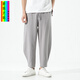 胖?zhù)澟肿哟蟠a中國風(fēng)男裝寬松休閑褲小腳長(cháng)褲男裝棉麻褲子大碼 灰色 4XL 建議170-200斤可穿